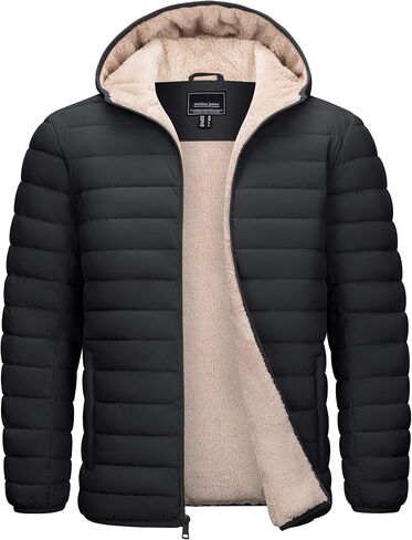 Cotrasen Mens Puffer Jacket Sherpa Lined Water Resistant Hooded Full Zip Mid-Weight Warm Insulated Winter Coat in Kuwait