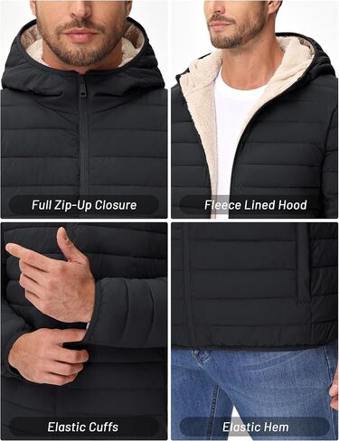 Cotrasen Mens Puffer Jacket Sherpa Lined Water Resistant Hooded Full Zip Mid-Weight Warm Insulated Winter Coat in Kuwait