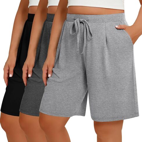 Huukaey 3 Pack Women's Plus Size Bermuda Shorts عرضة شورتات الركبة طول الركبة المشي مع جيوب in Kuwait