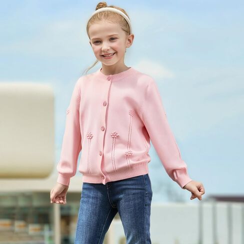 Danny D Toddler Girls Crewneck Cardigan Sweater Kids Long Sleeve Button Knit Tops Outwear Bolero Shrug Cropped Tops in Kuwait
