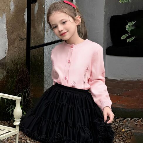 Danny D Toddler Girls Crewneck Cardigan Sweater Kids Long Sleeve Button Knit Tops Outwear Bolero Shrug Cropped Tops in Kuwait
