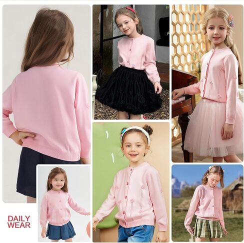 Danny D Toddler Girls Crewneck Cardigan Sweater Kids Long Sleeve Button Knit Tops Outwear Bolero Shrug Cropped Tops in Kuwait