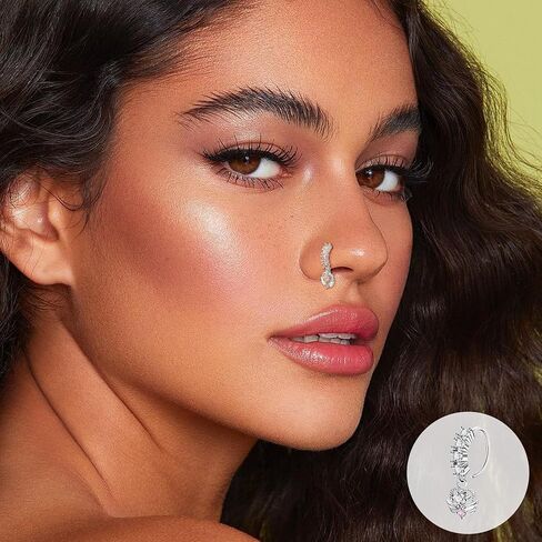 20Pcs 20G 316L Stainless Steel Dangle Nose Ring for Women Men L Shaped Dangling Nose Stud Cute Heart Moon Star Nose Hoop Set CZ Flower Leaf Butterfly Dangle Nose Piercing Jewelry in Saudi Arabia