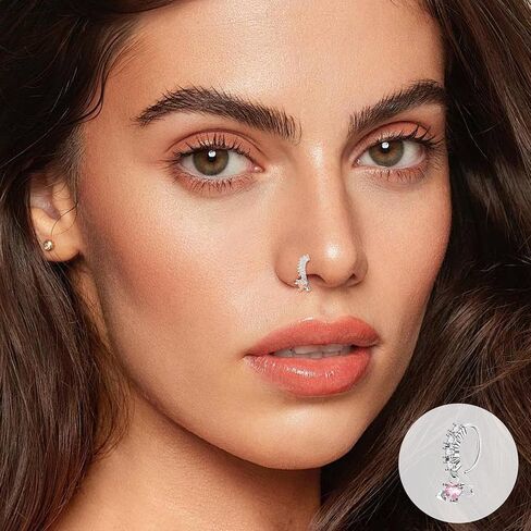 20Pcs 20G 316L Stainless Steel Dangle Nose Ring for Women Men L Shaped Dangling Nose Stud Cute Heart Moon Star Nose Hoop Set CZ Flower Leaf Butterfly Dangle Nose Piercing Jewelry in Saudi Arabia