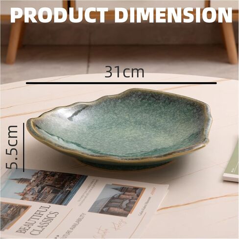 Ceramic Decorative Dish for Kitchen Counter, Porcelain Versatile Centerpiece Decor Dish, 10'' Large Green Fruit Bowl, Gift Decor Tray for Entryway Table Living Room Dining.(10"BIUE) in Saudi Arabia