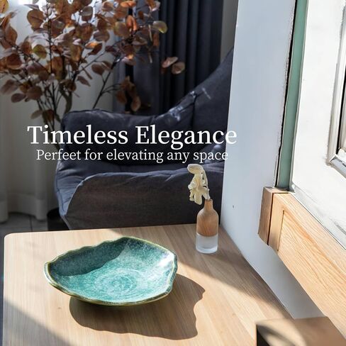 Ceramic Decorative Dish for Kitchen Counter, Porcelain Versatile Centerpiece Decor Dish, 10'' Large Green Fruit Bowl, Gift Decor Tray for Entryway Table Living Room Dining.(10"BIUE) in Saudi Arabia