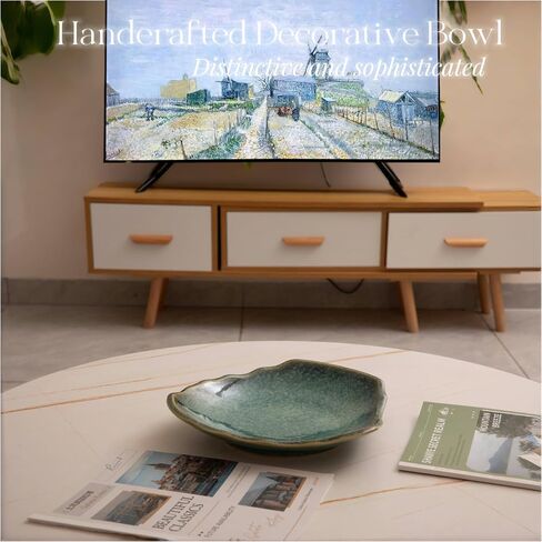 Ceramic Decorative Dish for Kitchen Counter, Porcelain Versatile Centerpiece Decor Dish, 10'' Large Green Fruit Bowl, Gift Decor Tray for Entryway Table Living Room Dining.(10"BIUE) in Saudi Arabia