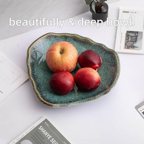 Ceramic Decorative Dish for Kitchen Counter, Porcelain Versatile Centerpiece Decor Dish, 10'' Large Green Fruit Bowl, Gift Decor Tray for Entryway Table Living Room Dining.(10"BIUE) in Saudi Arabia