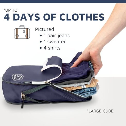 Large Compression Packing Cubes 6 Piece Set for Travel with Lightweight Laundry Bag for Carry-On Suitcase by TRIPPED Travel Gear (Navy) in Saudi Arabia
