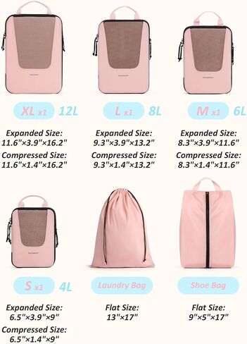 BAGSMART Compression Packing Cubes for Travel, 6 Set/4 Set Packing Cubes for Suitcases, Compression Suitcase Organizer Bags Set for Travel Essentials, Lightweight Packing Organizers in Kuwait