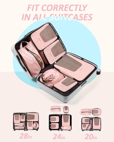 BAGSMART Compression Packing Cubes for Travel, 6 Set/4 Set Packing Cubes for Suitcases, Compression Suitcase Organizer Bags Set for Travel Essentials, Lightweight Packing Organizers in Kuwait