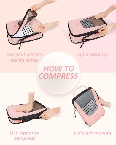 BAGSMART Compression Packing Cubes for Travel, 6 Set/4 Set Packing Cubes for Suitcases, Compression Suitcase Organizer Bags Set for Travel Essentials, Lightweight Packing Organizers in Kuwait