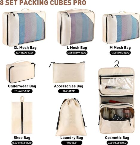 8 Set Packing Cubes for Travel Women Men Kids, Mesh Suitcase Organizer Bags Set for Luggage, 4 Sizes Extra Large, Large, Medium, Small, Travel Camping Essentials Accessories, Lake Blue in Saudi Arabia