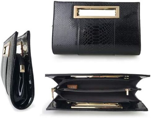 HOXIS Classic Crocodile Pattern Faux Leather Metal Grip Cut it out Clutch with Shoulder Strap Womens Handbag in Kuwait