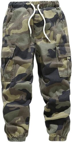WDIRARA Toddler Boy's Camo Print Flap Pocket Cargo Jeans Waist Denim Pants in Saudi Arabia