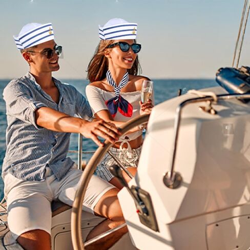 2pcs اليخت كابتن قبعة نظارة شمسية بحار السفينة زي وشاح للأطفال للبالغين كوز بلون ديكور حفلة عيد الهالوين in Kuwait