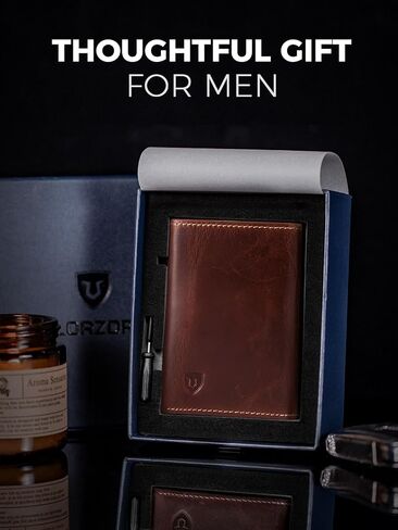 LORZOR Wallet for Men with Metal Card Holder, Pop Up Wallet, Finest Full Grain Leather Trifold Wallet, Smart, Minimalist, RFID Blocking, Front Pocket, ID Window, VintageBrown/Silver in Saudi Arabia