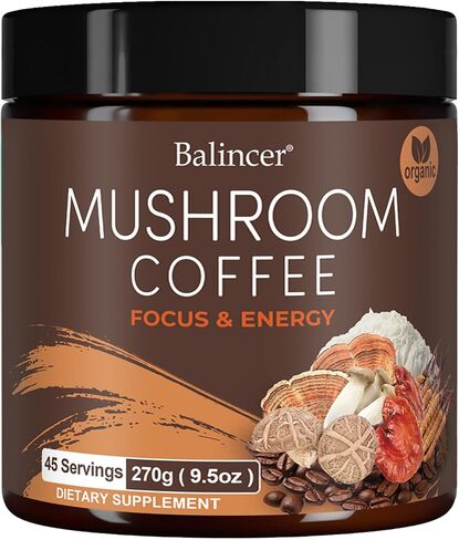 قهوة الفطر ، 6 فطر تكيف مع ماني الأسد ، كورديسيبس ، ذيل الديك الرومي والمزيد ، قهوة الفطر العضوي الفوري للتركيز ، الطاقة ، المناعة والهضم دعم in Kuwait