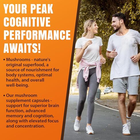 Mushroom Supplement, Brain Supplements for Memory and Focus, 20 in 1 Mushroom Complex with Lion's Mane, Reishi, Turkey Tail, Cordyceps, Shiitake, for Focus, Brian, Memory Supplement, 120 Capsules in Kuwait