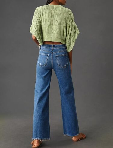 PHISOCKAT High Waisted Wide Leg Jeans for Women Stretchy Baggy Jeans Trendy Denim Pants with Pockets in Kuwait