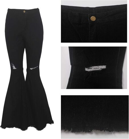 Bell Bottom Jeans for Women High Waisted Stretch Ripped Skinny Hole Classic Raw Hem Denim Flare Pants in Saudi Arabia