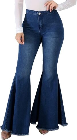 Bell Bottom Jeans for Women High Waisted Stretch Ripped Skinny Hole Classic Raw Hem Denim Flare Pants in Saudi Arabia