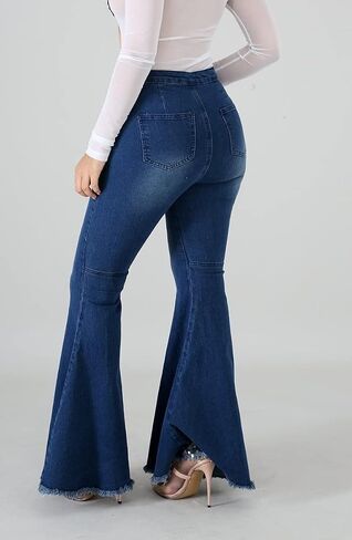 Bell Bottom Jeans for Women High Waisted Stretch Ripped Skinny Hole Classic Raw Hem Denim Flare Pants in Saudi Arabia