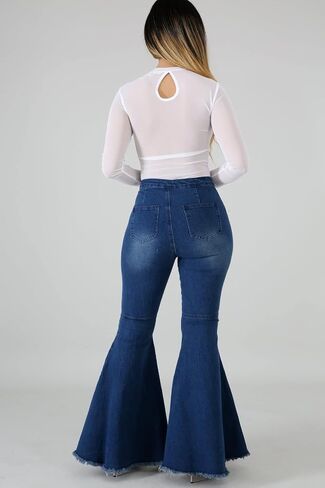 Bell Bottom Jeans for Women High Waisted Stretch Ripped Skinny Hole Classic Raw Hem Denim Flare Pants in Saudi Arabia