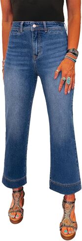 SHEWIN Wide Leg Jeans for Women Trendy High Waisted Flare Jeans Stretchy Straight Leg Ankle Denim Pants with Pockets in Saudi Arabia