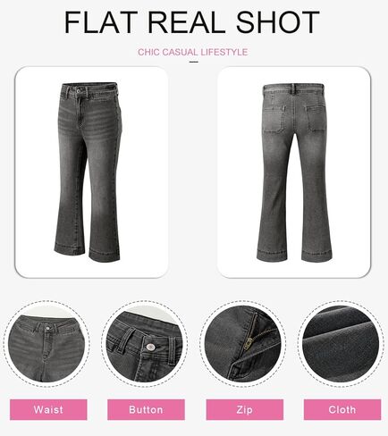 سراويل جينز عريض الساق للنساء العصرية عالي الخصر الجينز الممتد على مستقيم الساق الساق الكاحل الكاحل مع جيوب in Kuwait