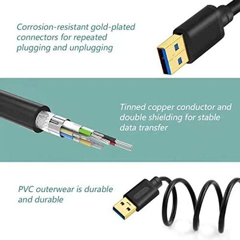كابل USB 3.0 ذكر إلى ذكر بطول 10 أقدام، كابل USB إلى كابل USB ذكر إلى ذكر كابل USB 3.0 نوع A ذكر لكتابة كابل ذكر (10 أقدام) in Kuwait