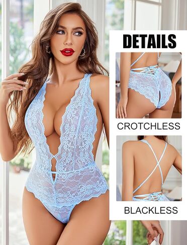 Avidlove Women Teddy Lingerie Sexy Lace Deep V Neck Bodysuit One Piece Nightie in Kuwait