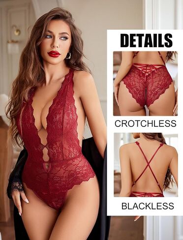 Avidlove Women Teddy Lingerie Sexy Lace Deep V Neck Bodysuit One Piece Nightie in Kuwait