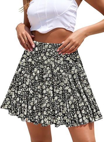 تنورة قصيرة من Cyinu للنساء Summer Boho المرن المرن عالي الخصر خط شيفون متدرج مطوي تنورة مصغرة in Kuwait