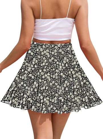 تنورة قصيرة من Cyinu للنساء Summer Boho المرن المرن عالي الخصر خط شيفون متدرج مطوي تنورة مصغرة in Kuwait