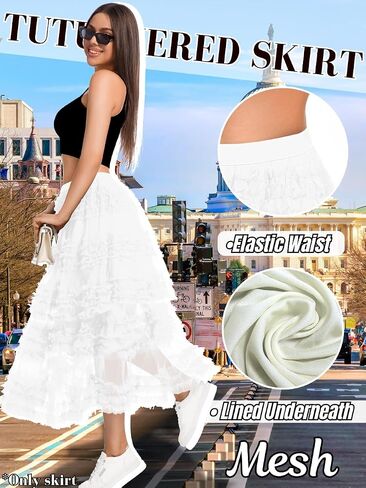 Women Ruffle Maxi Tulle Skirt,A Line Tiered Mesh Long Skirts Renaissance Fairy Costume Birthday Concert Outfit Casual in Saudi Arabia