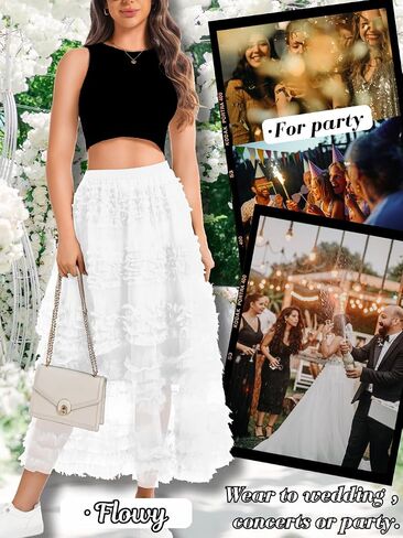 Women Ruffle Maxi Tulle Skirt,A Line Tiered Mesh Long Skirts Renaissance Fairy Costume Birthday Concert Outfit Casual in Saudi Arabia