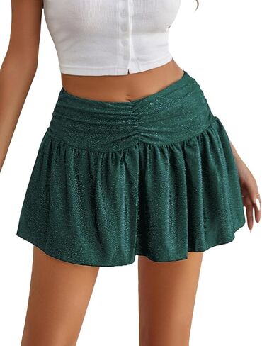 Avidlove Women Ruffle Skirt Ruched Waist Short Skirts Sexy Glitter Skirt Mini Lingerie Skirts in Kuwait