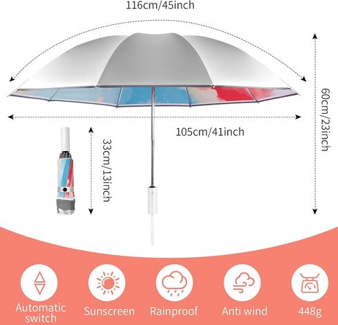 UPF 50+ Sun Umbrella UV Protection, UV Blocking Umbrella with Silver Cooling Coating, Travel Umbrella Compact Portable, Large Inverted Windproof Colourful Rain Umbrella in Saudi Arabia