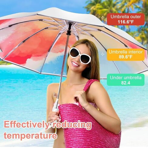 UPF 50+ Sun Umbrella UV Protection, UV Blocking Umbrella with Silver Cooling Coating, Travel Umbrella Compact Portable, Large Inverted Windproof Colourful Rain Umbrella in Saudi Arabia