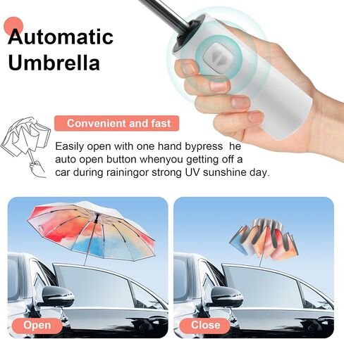 UPF 50+ Sun Umbrella UV Protection, UV Blocking Umbrella with Silver Cooling Coating, Travel Umbrella Compact Portable, Large Inverted Windproof Colourful Rain Umbrella in Saudi Arabia