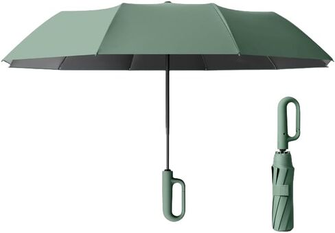 Travel Folding Golf Umbrella 10 Ribs Automatic Open/Close,Lightweight Compact Portable Backpack Car Parasol Outdoor,Sun/Rain,Anti 99 UV Protection UPF 50,Men Women Carabiner Handle Design in Kuwait