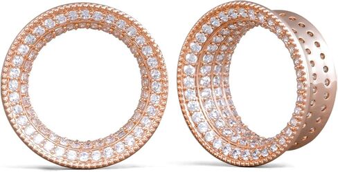 PONWAG 1 Pair 0g 00g 8mm-30mm Classic Ear Gauge Luxury White Zircon Hollow Ear Plug Gauges Single Flare Tunnels For Ear Stretcher Expander Women Body Piercing Jewelry in Saudi Arabia