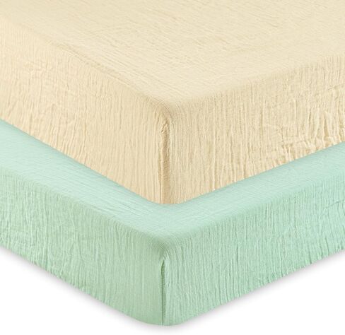 david's kids Muslin Crib Sheets for Boys Girls, 2 Pack 100% Cotton Soft Breathable Fitted Baby Neutral Sheet Set, Standard 52"x28" Crib and Toddler Mattress, Sage Green & Dusty Blue in Saudi Arabia