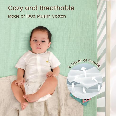 david's kids Muslin Crib Sheets for Boys Girls, 2 Pack 100% Cotton Soft Breathable Fitted Baby Neutral Sheet Set, Standard 52"x28" Crib and Toddler Mattress, Sage Green & Dusty Blue in Saudi Arabia