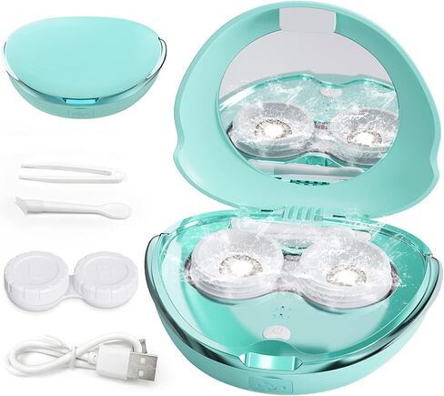 Contact Lens Cleaner Machine, Ultrasonic Portable Contact Lens Cleaner with USB Charger, Small 56kHz High Frequency Vibrate, for Soft Lens, Colored Contact Lens, Hard Lens, RGP Lens (Green) in Kuwait