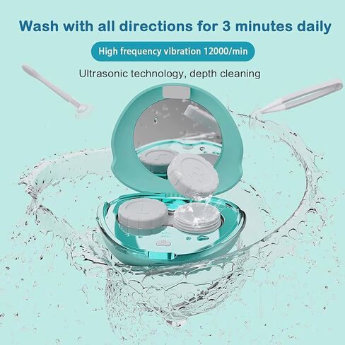 Contact Lens Cleaner Machine, Ultrasonic Portable Contact Lens Cleaner with USB Charger, Small 56kHz High Frequency Vibrate, for Soft Lens, Colored Contact Lens, Hard Lens, RGP Lens (Green) in Kuwait