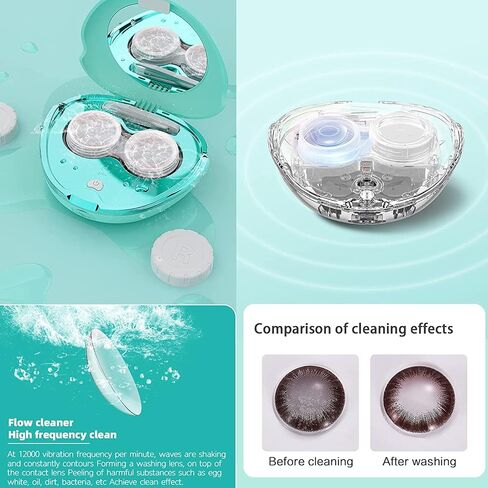 Contact Lens Cleaner Machine, Ultrasonic Portable Contact Lens Cleaner with USB Charger, Small 56kHz High Frequency Vibrate, for Soft Lens, Colored Contact Lens, Hard Lens, RGP Lens (Green) in Kuwait