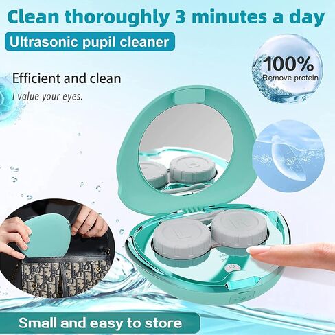 Contact Lens Cleaner Machine, Ultrasonic Portable Contact Lens Cleaner with USB Charger, Small 56kHz High Frequency Vibrate, for Soft Lens, Colored Contact Lens, Hard Lens, RGP Lens (Green) in Kuwait