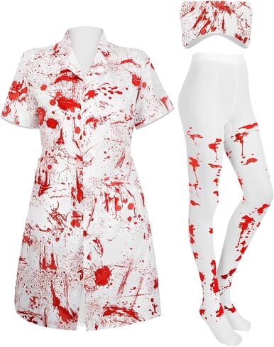 Hercicy Nurse Dress Costume Set for Women White Short Sleeve Medical Lab Coat Nurse Cap Footed Pantyhose Halloween Cosplay in Saudi Arabia